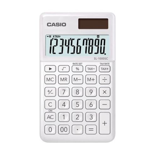 Калкулатор CASIO SL-1000SC-WE, джобен, 10 dgt, метален панел, 120х71х8.7 мм, бял — Joya.bg 1