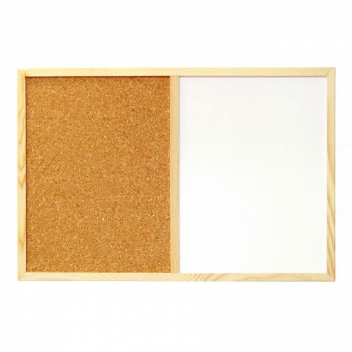 Комбинирана дъска Bi-Office Essential, 900x600 мм, 1/2 бяла магнитна и 1/2 коркова, дървена рамка — Joya.bg