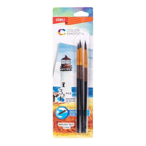 Комплект четки за рисуване Deli Color Emotion EC404, естествен косъм, обли №2, 3, 4 — Joya.bg 1