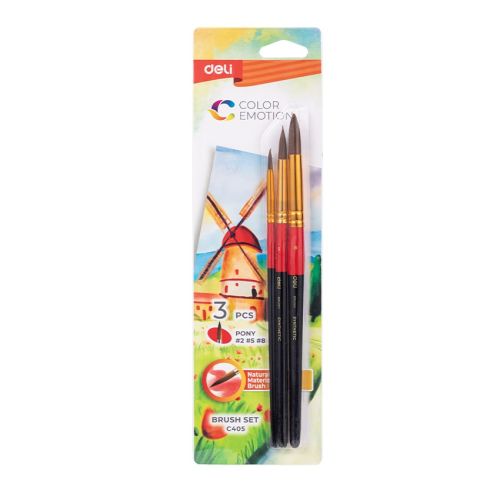 Комплект четки за рисуване Deli Color Emotion EC405, естествен косъм, обли №2, 5, 8 — Joya.bg 1