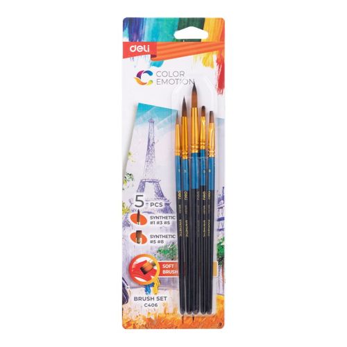 Комплект четки за рисуване Deli Color Emotion EC406, изкуствен косъм, обли №1, 3, 5, плоски №5, 8 — Joya.bg 1