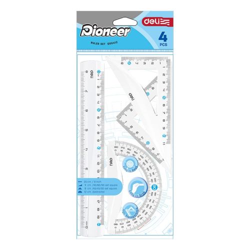 Комплект Deli Pioneer EG00412, линия 20 см, 2 триъгълника и транспортир 1