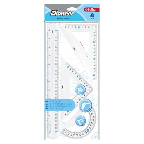 Комплект Deli Pioneer EG00512, линия 30 см, 2 триъгълника и транспортир 1
