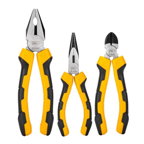 Комплект клещи Deli TOOLS EDL2008-3, комбинирани 8&quot;, дългоусти 6&quot;, клещи резачки 6&quot;, жълточерни — Joya.bg 1