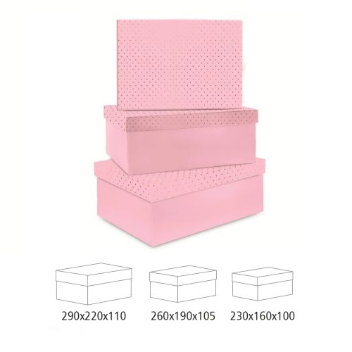 Комплект кутии за подаръци Lastva Pastel три броя, 1.5 мм дебелина, мат ламинат, розови 1