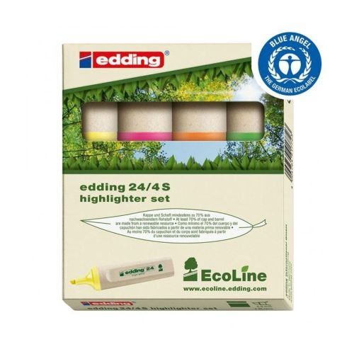 Комплект текстмаркери edding 24 EcoLine, скосен връх 2-5 мм, 4 цвята