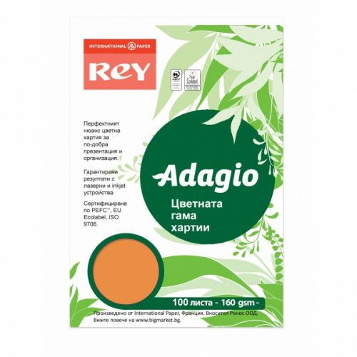Копирен картон REY Adagio  A4, 160 г, наситен цвят Pumpkin (70), пакет 100 л. — Joya.bg 1