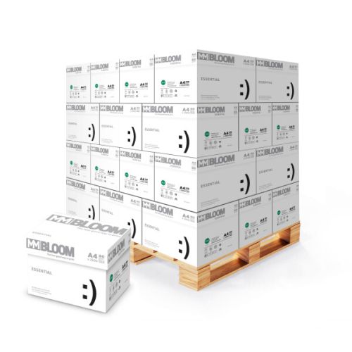 Копирна хартия Bloom Essential, А4, 80 г, бяла, CIE белота 146, PEFC, палет 240 пакета х 500 л.