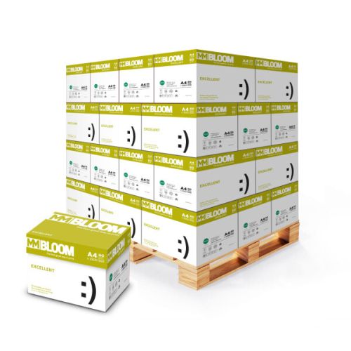 Копирна хартия Bloom Excellent, А4, 80 г, бяла, CIE белота 170, PEFC, палет 240 пакета х 500 л. — Joya.bg 1