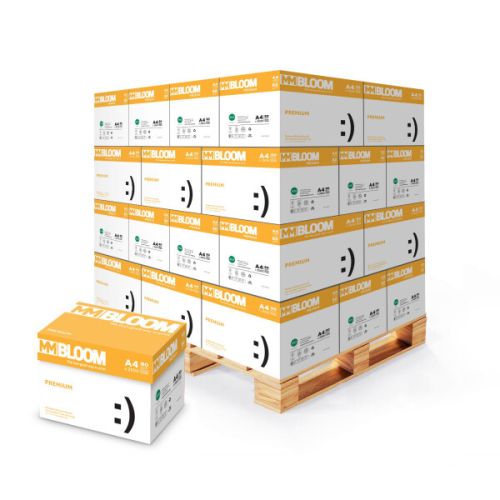 Копирна хартия Bloom Premium, А4, 80 г, бяла, CIE белота 161, PEFC, палет 240 пакета х 500 л.