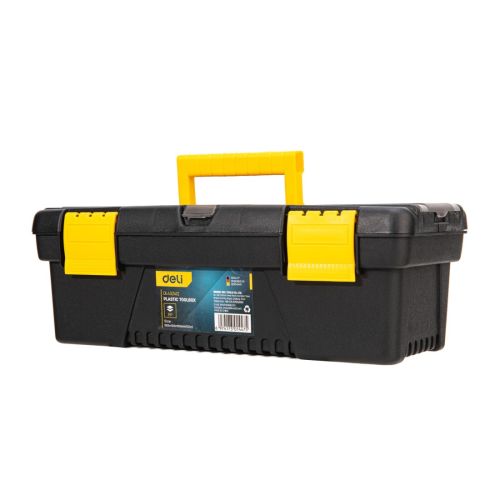 Кутия за инструменти Deli TOOLS EDL432412, 305x130x105мм, два слоя, PP пластмаса, жълточерна — Joya.bg 1