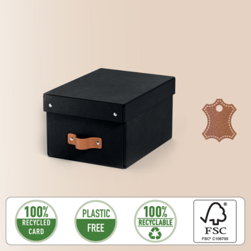 Кутия за съхранение LEITZ Puro, с капак, small, 200х150х280 мм, рециклиран картон, черна 1