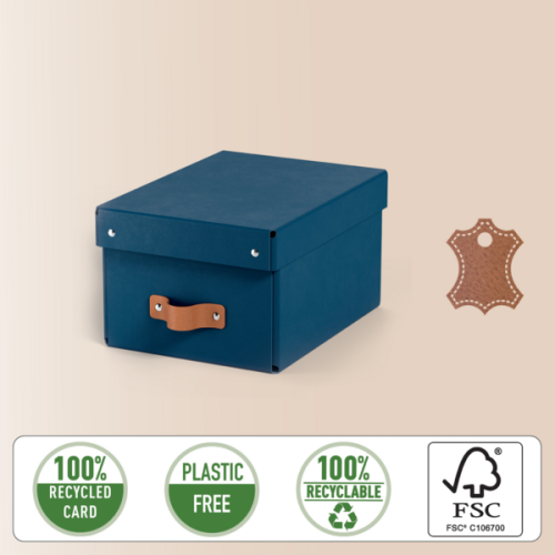 Кутия за съхранение LEITZ Puro, с капак, small, 200х150х280 мм, рециклиран картон, синя 1