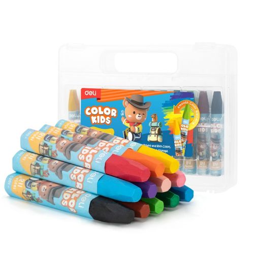 Маслени пастели Deli Color Kids EC20104, ф 10 мм, 75 мм, 12 цвята, в PP кутия 1
