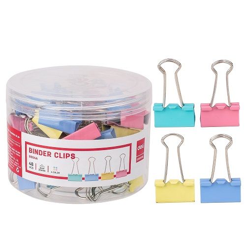 Метални щипки Deli Essential, 25 мм, E8554A, цветни, бурканче 48 бр. — Joya.bg 1
