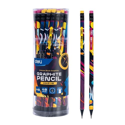 Моливи с гума Deli EC043-HB, кръгло тяло, HB, 48 бр. в тубус — Joya.bg 1