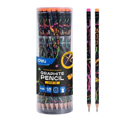 Моливи с гума Deli EC045-HB, кръгло тяло, HB, 48 бр. в тубус — Joya.bg 1