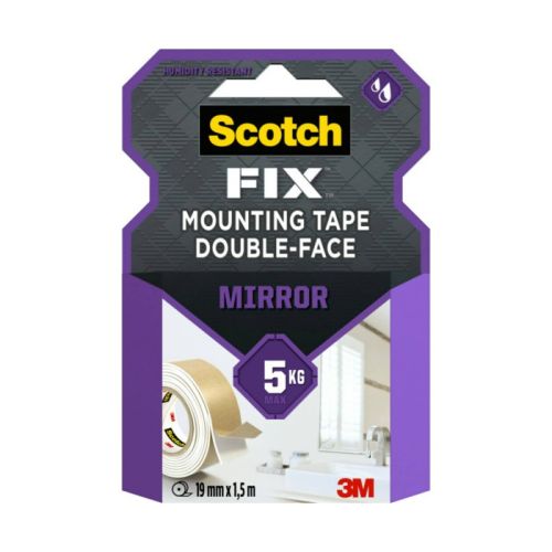 Монтажна лента Scotch-FIX Bath &amp; Mirror 4496W-1915-P, 19 мм x 1.5 м, издържливост 5 кг, 1 кг/200 мм