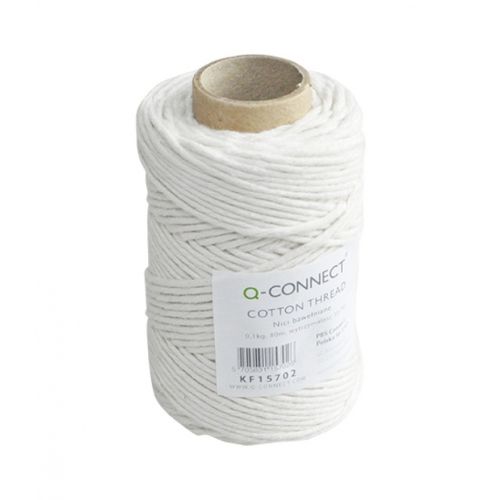 Памучен конец Q-CONNECT, восъчен, 100 г, ролка 80 м, бял 1