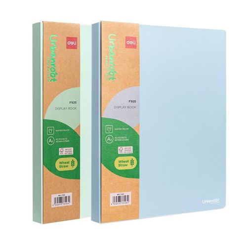Папка с 40 джоба Deli Urbanroot EF925, A4, от пшенична слама, зелена 1