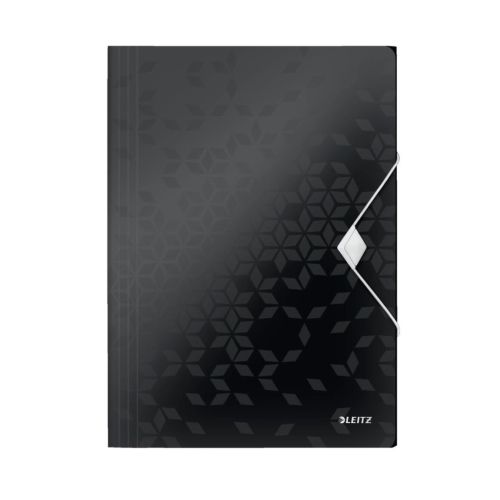 Папка с ластик и 3 капака LEITZ WOW, A4, PP, черна 1