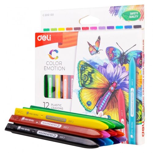 Пастели пластик Deli Color Emotion EC20000, ф 8 мм, 60 мм, 12 цвята — Joya.bg 1