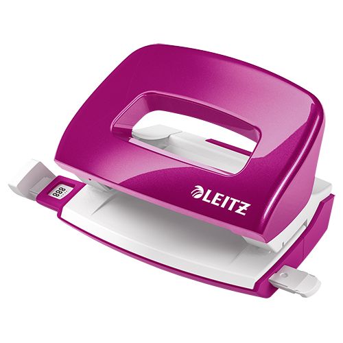Перфоратор LEITZ WOW, за 10 л.(80 г), с ограничител, 100x70x81 мм, пластмаса + метал, цикламен — Joya.bg 1