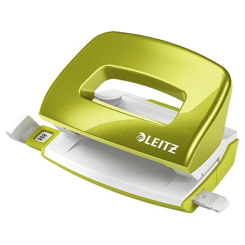 Перфоратор LEITZ WOW, за 10 л.(80 г), с ограничител, 100x70x81 мм, пластмаса + метал, зелен металик — Joya.bg 1