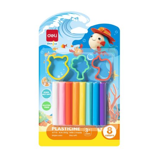 Пластилин Deli Genius EH715, с аксесоари, 100 г, 8 цвята 1