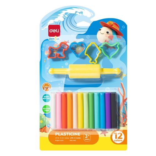 Пластилин Deli Genius EH716, с аксесоари, 160 г, 12 цвята 1