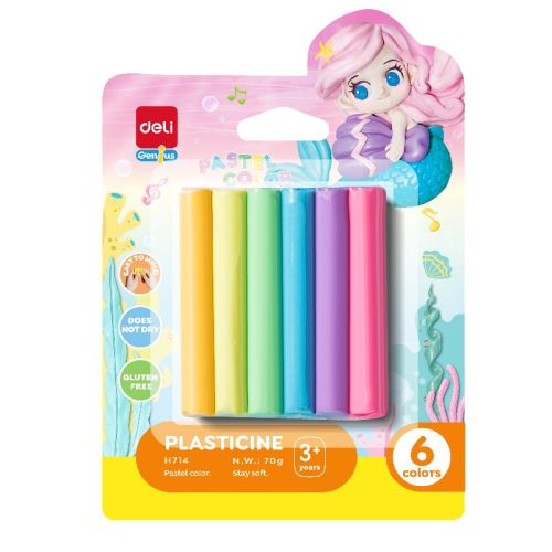 Пластилин Deli Genius Mermaid EH714, 70 г, 6 цвята пастел 1