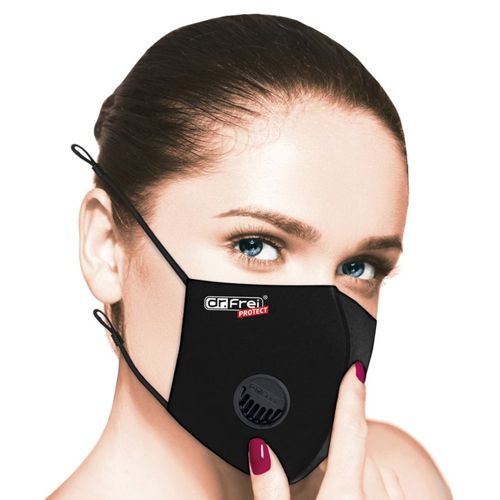 Предпазна маска с клапан Dr. Frei Protect  многократна, черна, р-р L/XL, FFP2 филтър — Joya.bg 1