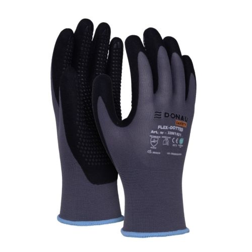 Предпазни ръкавици DONAU Safety Flex, текстил, нитрилно покритие, сиви, размер 9 (L) — Joya.bg 1
