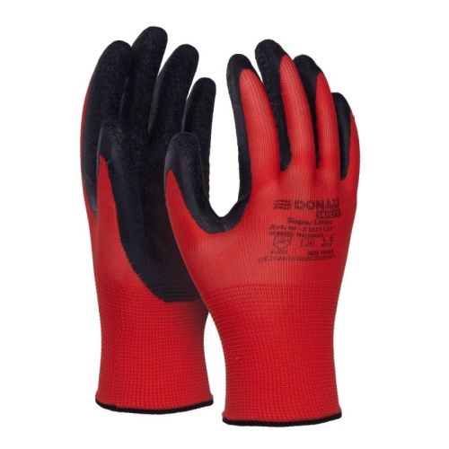 Предпазни ръкавици DONAU Safety, полиестер, латексово покритие, червени, размер 10 (XL) — Joya.bg 1