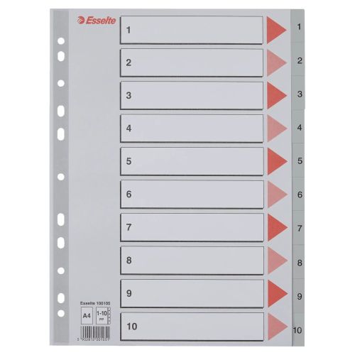 Разделител Esselte 1-10, PP 120 mic, A4, сив, подсилена европерфорация, лицева страница 1