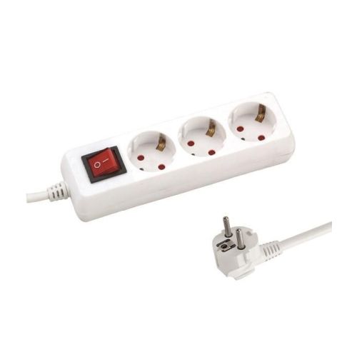 Разклонител Eurolamp, 3 гнезда с ключ, защита за деца, 1.5 м, бял 1