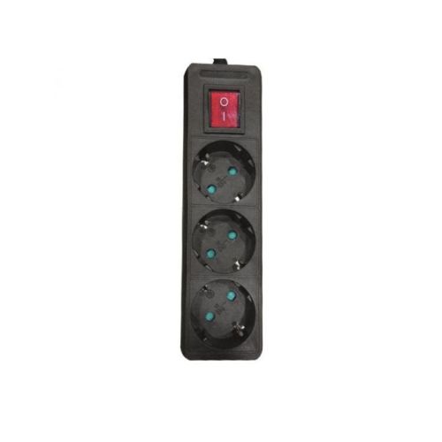 Разклонител Eurolamp, 3 гнезда с ключ, защита за деца, 1.5 м, черен