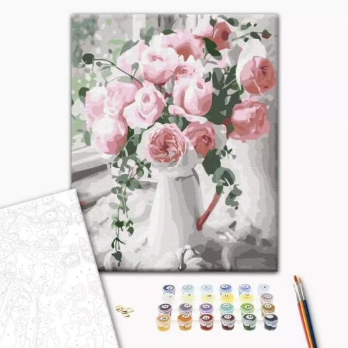 Рисуване по номера BrushMe, с подрамка, BOUQUET OF DELICATE ROSES/Букет рози, 40x50 см — Joya.bg 1