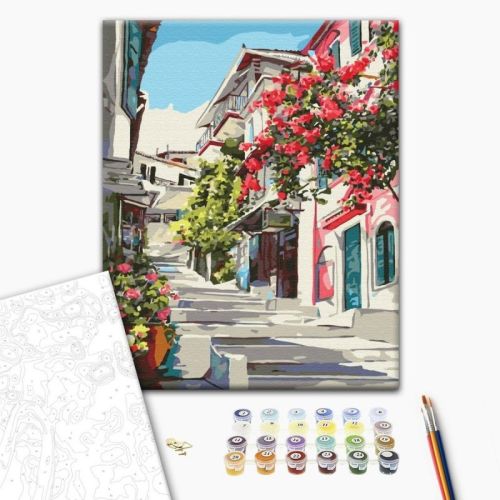 Рисуване по номера BrushMe, с подрамка, GREECE/Гърцка улица, 40х50 см — Joya.bg 1