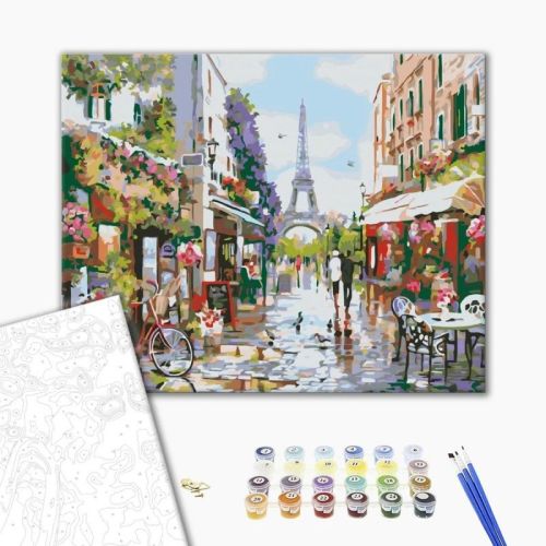 Рисуване по номера BrushMe, с подрамка, LUNCH IN PARIS/Парижка улица, 40x50 см — Joya.bg 1
