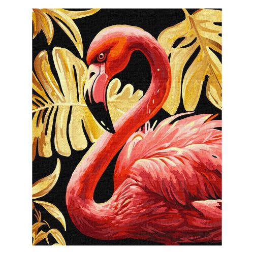 Рисуване по номера IDEYKA METALLIC, с подрамка, ELEGANT FLAMINGO/Фламинго, 40х50 см — Joya.bg 1