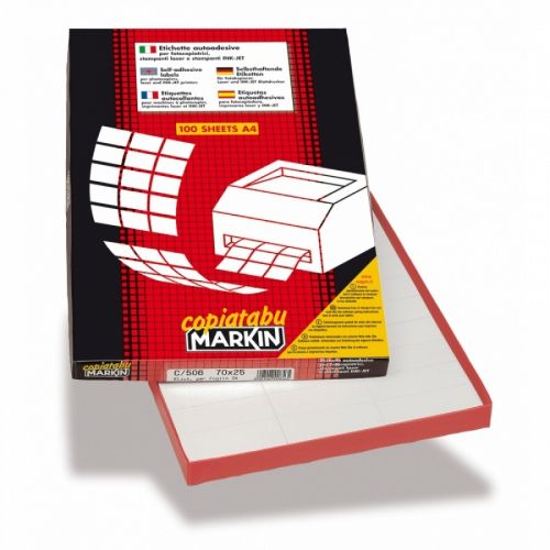 Самозалепващи етикети MARKIN Laser/Copier/Inkjet, бели, А4, 140х33 мм, 12 бр./л., 100л. — Joya.bg