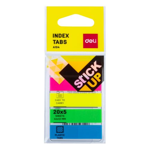 Самозалепващи индекси Deli Stick Up EA10402, PVC, 44х12 мм, 5х20 л., микс, неонови 1