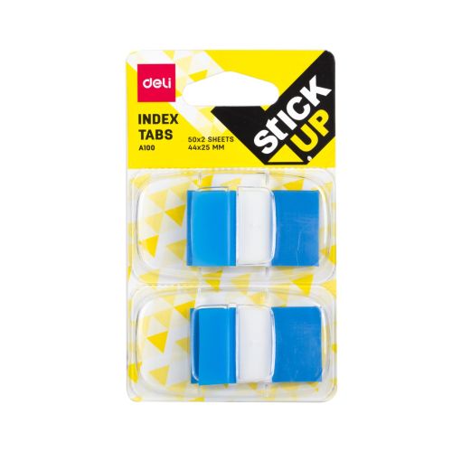 Самозалепващи индекси с диспенсър Deli Stick Up EA10001, PVC, 25х44 мм, 2х50 л., неоново сини 3