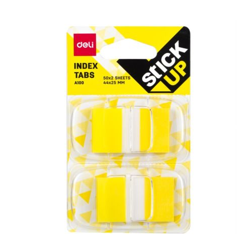 Самозалепващи индекси с диспенсър Deli Stick Up EA10001, PVC, 25х44 мм, 2х50 л., неоново жълти 3
