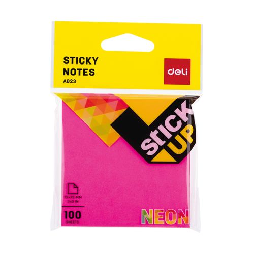 Самозалепващи листчета Deli Stick Up EA02302, 76х76 мм, 100 л., неоново розови — Joya.bg 1