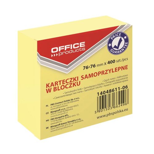 Самозалепващи листчета OFFICE PRODUCTS, 76х76 мм, 400 л., пастелно жълти