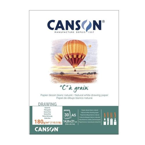 Скицник CANSON &quot;C&quot; a grain, за сухи техники, мастило и темперни бои, A5, 180 г/кв.м, 30 л. 1