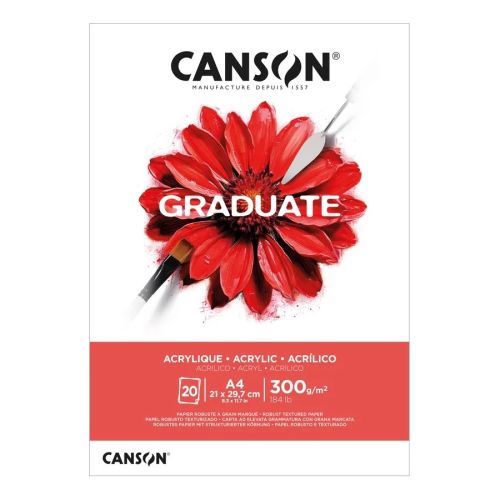 Скицник CANSON GRADUATE Acrylique, за маслени и акрилни бои, A4, 300 г/кв.м, non-woven,20 л 1