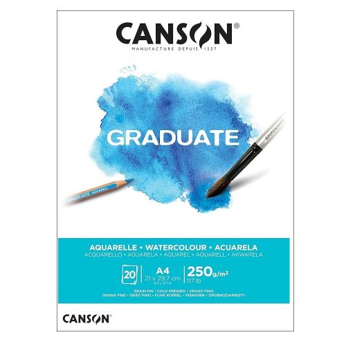 Скицник CANSON GRADUATE Aquarelle, за акварелни бои, A4, 250 г/кв.м, cold pressed, 20 л. 1